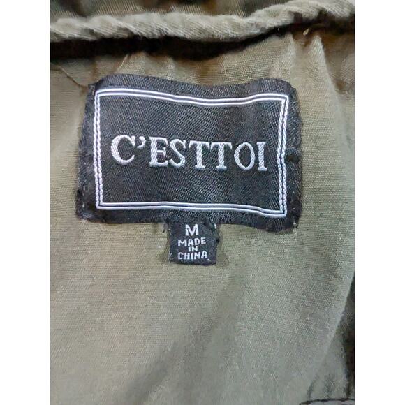 C'Esttoi Womens Army Green Vest Button Up/Zip Up Waist String Pockets Size M - Picture 3 of 4